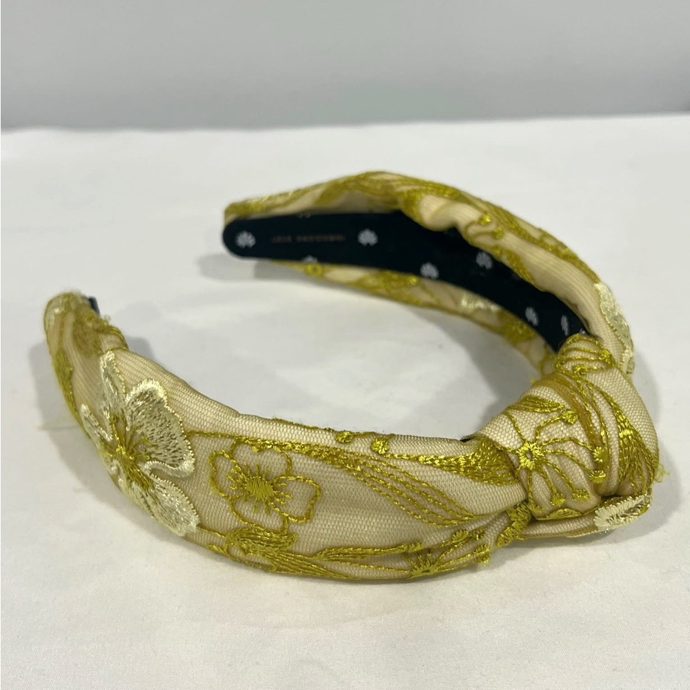 Lele Sadoughi Cream and Gold Embroidered Knotted Headband
